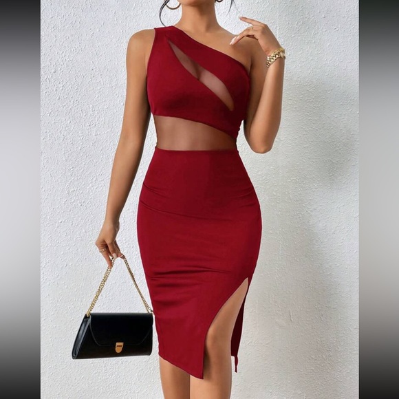 Sexy mesh insert slit thigh bodycon dress - Picture 2 of 7